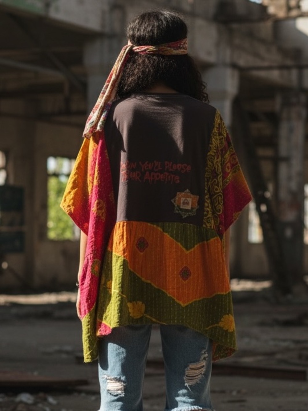 METALLICA Artisan Upcycle Tunic Poncho Festival Size Inclusive Granny D Original - Picture 2 of 6